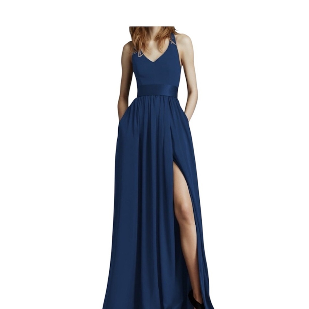 White by Vera Wang V-Neck Halter Gown / Bridesmaids Dress - Marine